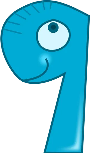 Blue Number9 Cartoon Character PNG Image