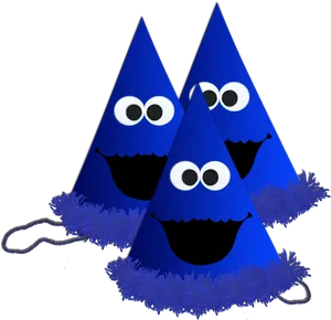 Blue Party Hats Cartoon Faces PNG Image