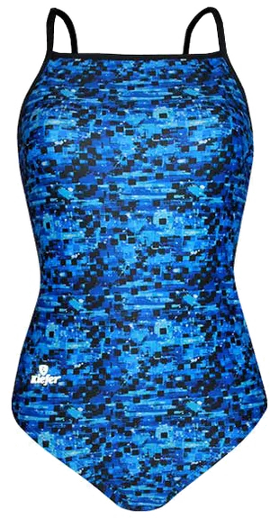 Blue Pixel Print Swimsuit PNG Image