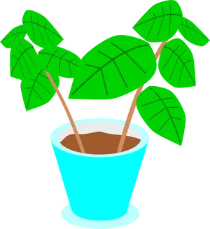 Blue Pot Green Plant Illustration PNG Image