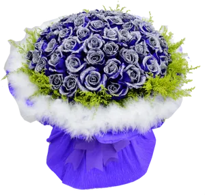 Blue Rose Bouquetwith Feathers PNG Image