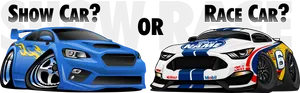 Blue Show Carand White Race Car Illustration PNG Image