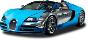 Blue Silver Bugatti Veyron Side View PNG Image