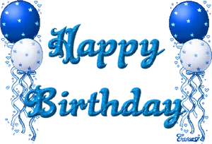 Blue Sparkle Happy Birthday Balloons PNG Image