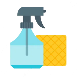 Blue Spray Bottle With Yellow Cloth PNG Image