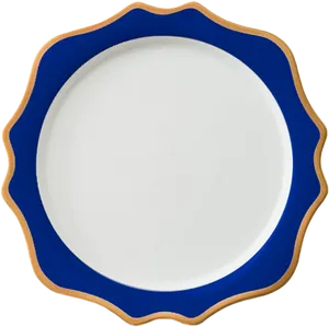 Blue Trimmed White Ceramic Plate PNG Image