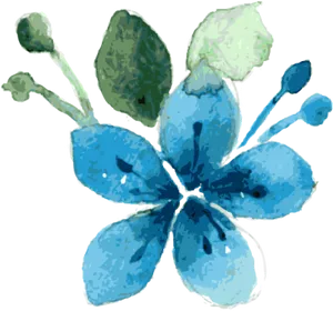 Blue Watercolor Flower Art PNG Image