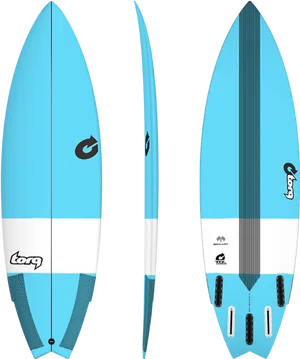 Blue White Surfboard Three Views PNG Image