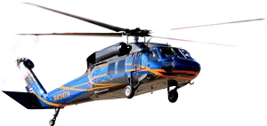 Blueand Orange Helicopterin Flight PNG Image