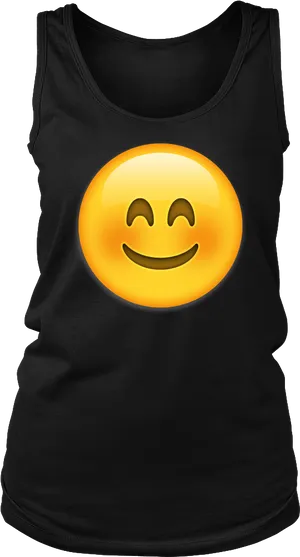 Blushing Emoji Black Tank Top PNG Image