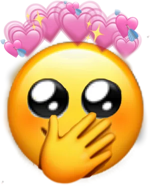 Blushing Emoji With Hearts PNG Image