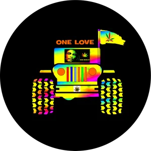 Bob Marley One Love Colorful Jeep Illustration PNG Image