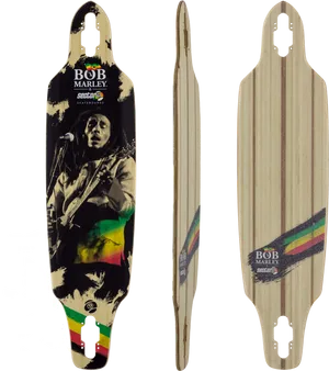 Bob Marley Themed Longboard Design PNG Image