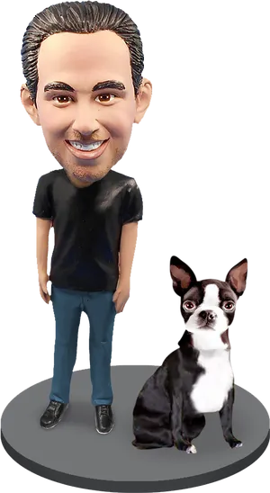 Bobblehead Manand Boston Terrier Figure PNG Image