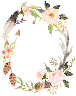 Bohemian Floral Wreath Design PNG Image