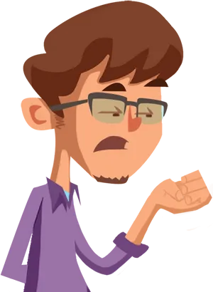 Bored Cartoon Man Glancingat Watch PNG Image