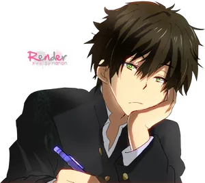 Bored Student Anime Character PNG Image