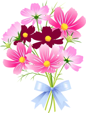 Bouquetof Pink Daisieswith Blue Ribbon PNG Image