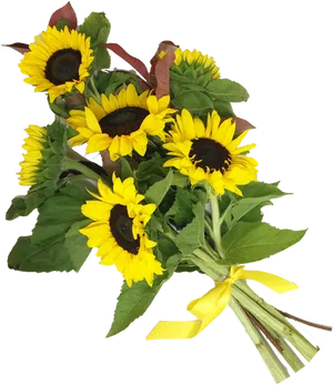 Bouquetof Sunflowerswith Yellow Ribbon PNG Image