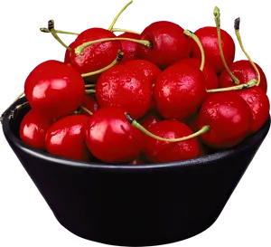 Bowlof Fresh Cherries Black Background PNG Image