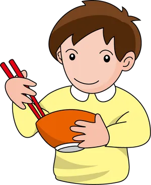 Boy Holding Chopsticksand Bowl PNG Image