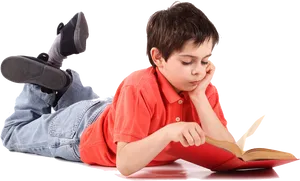 Boy Reading Book While Lying Down PNG Image