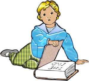 Boy Reading Giant Book PNG Image