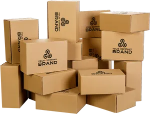 Branded Cardboard Boxes Stacked PNG Image