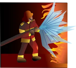 Brave Firefighter Extinguishing Flames PNG Image