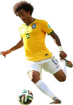 Brazilian Football Player Controling Ball PNG Image