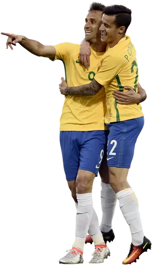 Brazilian Soccer Players Celebrating Goal PNG Image