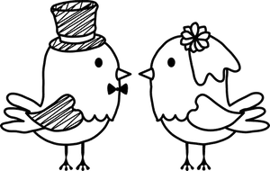 Brideand Groom Birds Line Art PNG Image