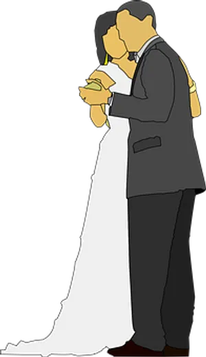 Brideand Groom Embrace Silhouette PNG Image