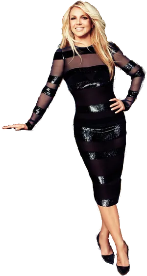 Britney Spears Black Striped Dress Pose PNG Image