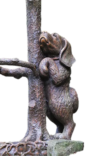 Bronze Dog Sculpture Looking Upward PNG Image