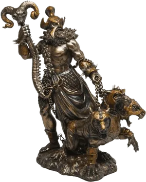 Bronze Hadesand Cerberus Statue PNG Image