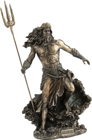 Bronze Poseidon Statuewith Trident PNG Image