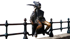 Bronze Statue Boy Sitting Fence PNG Image