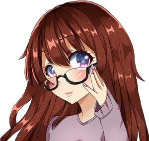 Brown Haired Anime Girl With Glasses PNG Image