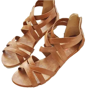 Brown Leather Strappy Sandals PNG Image