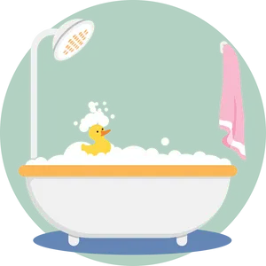 Bubble Bathwith Rubber Duck Illustration PNG Image