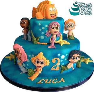 Bubble Guppies Themed Birthday Cake PNG Image