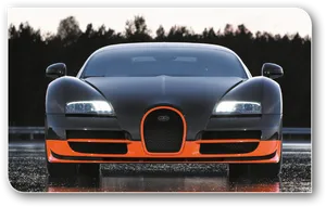 Bugatti Veyron Orange Black Front View PNG Image