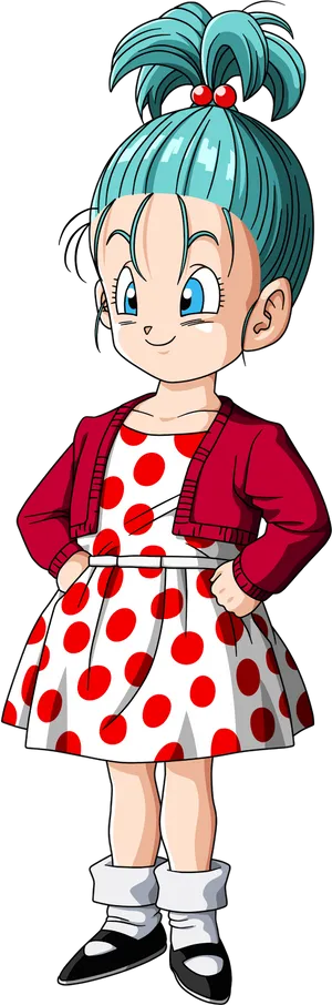 Bulma Character Red White Polka Dot Dress PNG Image