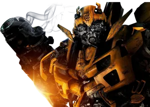 Bumblebeeand Decepticon Faceoff PNG Image