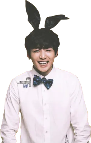 Bunny Eared Smiling Man PNG Image