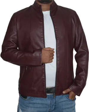 Burgundy Leather Jacket Men PNG Image