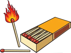 Burning Matchand Matchbox PNG Image