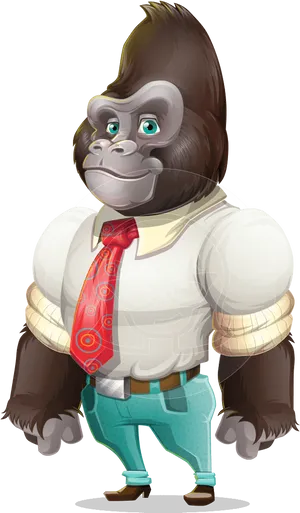 Business Casual Gorilla Cartoon PNG Image