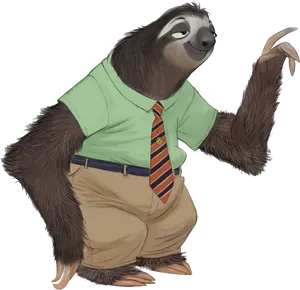 Business Casual Sloth Character PNG Image